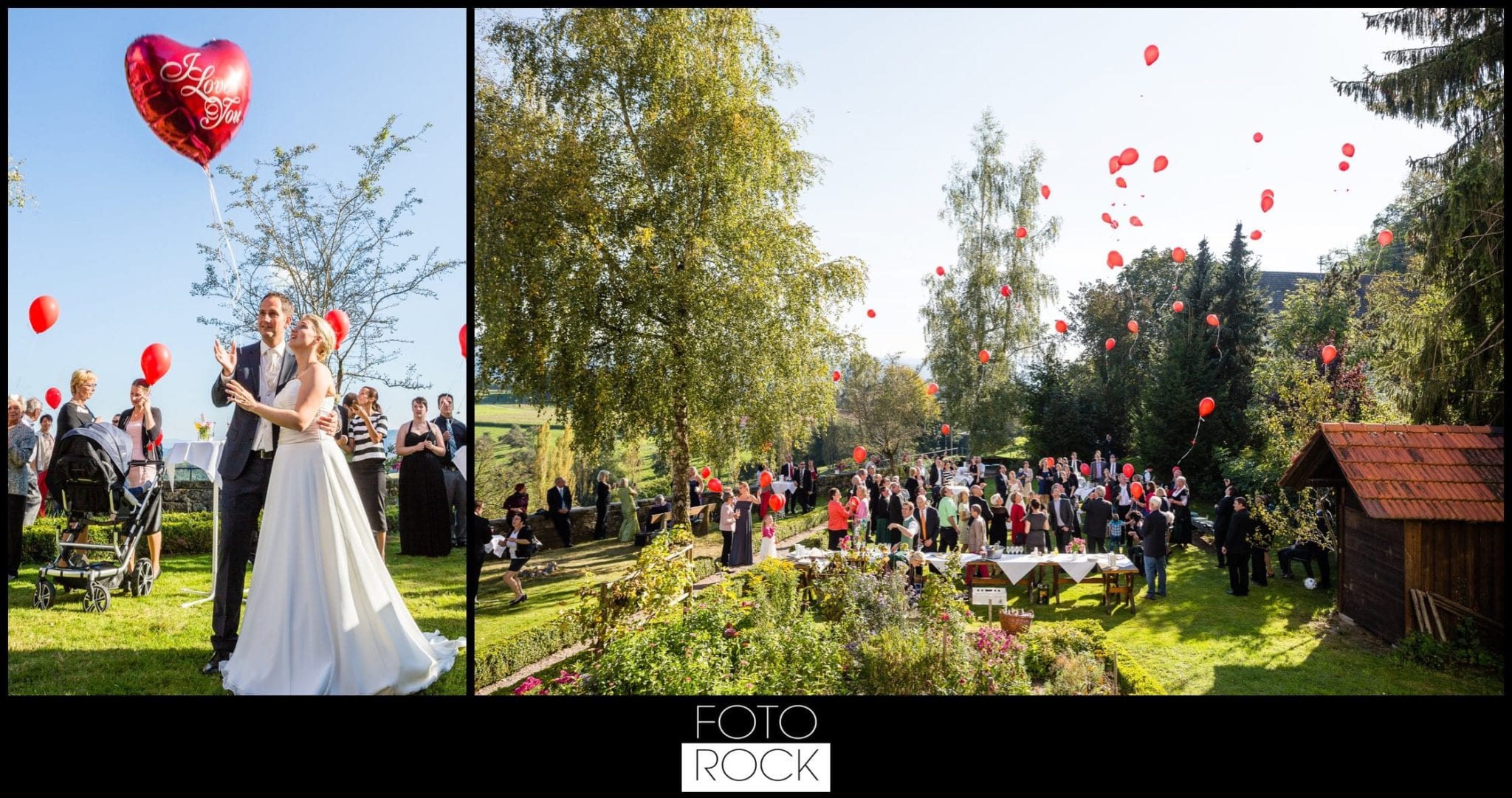 Hochzeit Adler Haeusern luftballons herzen gruppenbild brautpaar